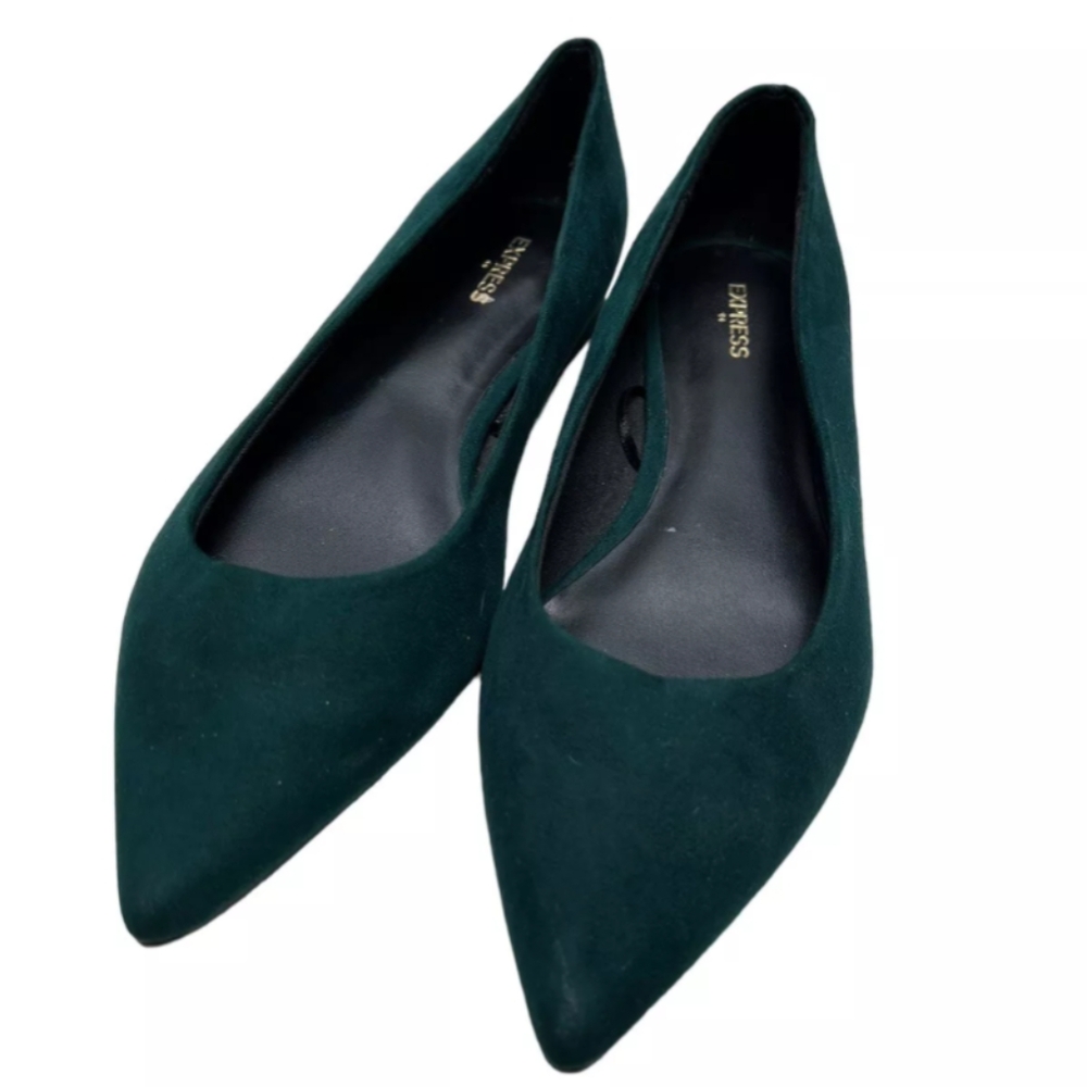 Express Faux Suede Emerald Green slip on Size 7